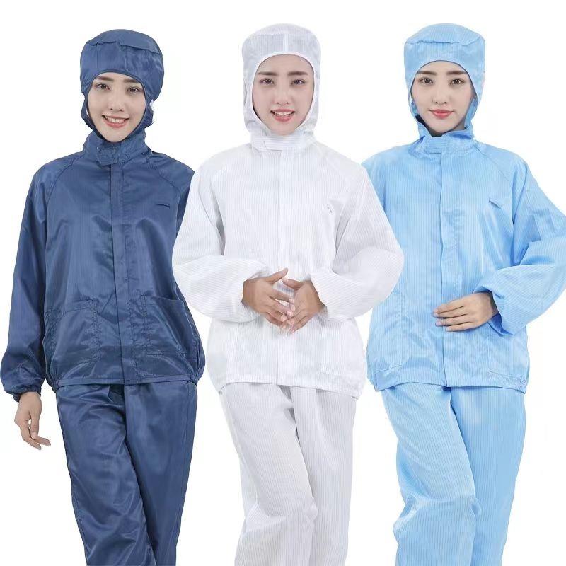 防静电分体连帽套装防尘服工作服女拉链条纹无尘服男食品厂防护服