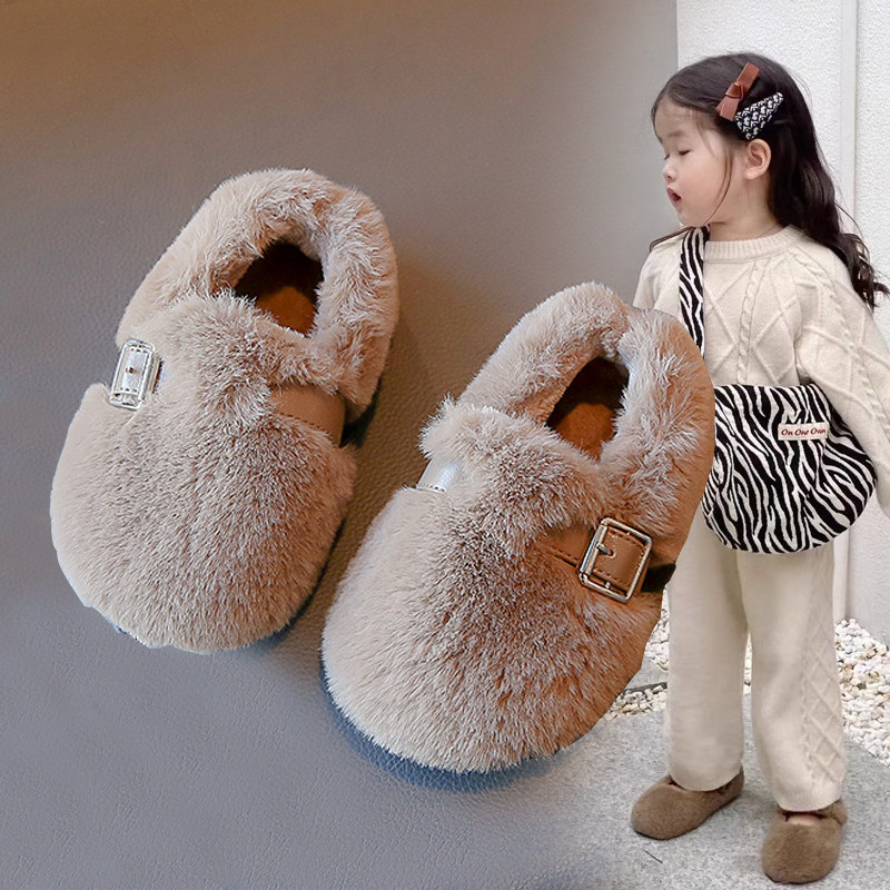 儿童毛毛鞋女外穿2025秋冬季新款豆豆鞋小女孩加绒女童宝宝休闲鞋,童鞋/婴儿鞋/亲子鞋,棉鞋,淘宝优惠券,粉丝福利购,淘宝优惠卷