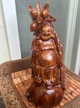 0627海南黄花梨油梨紫油梨精品雕刻弥勒佛一物一拍
