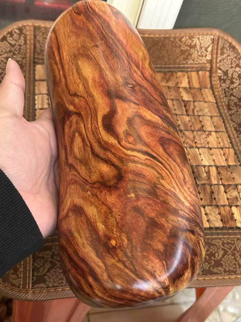 0107全新海南黄花梨水波留疤油梨实心枕头