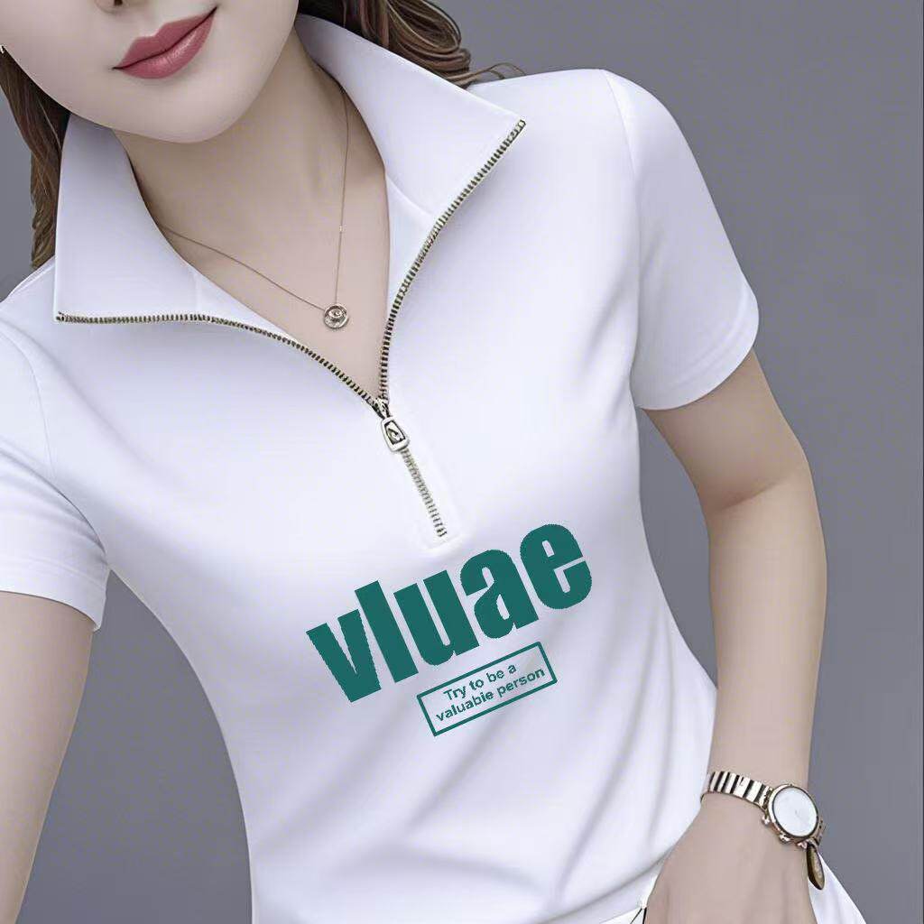 2026网红短袖t恤女夏季新款高弹时尚polo领拉链百搭减龄上衣