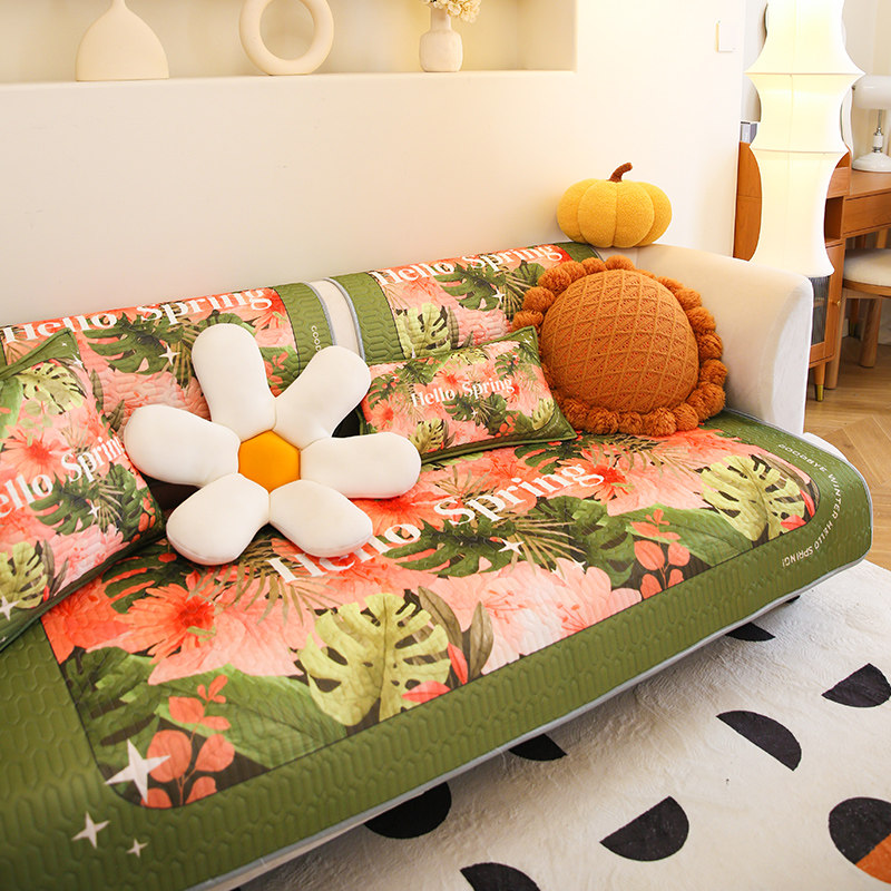 敏顺乳胶沙发垫田园花卉夏季凉感冰丝沙发坐垫温馨沙发盖布巾套罩
