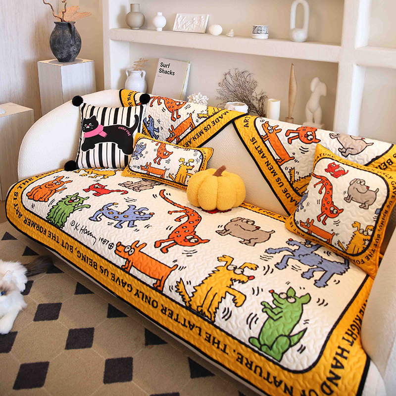 敏顺涂鸦动物沙发垫四季通用2024新款流行沙发坐垫布高级感套罩巾,居家布艺,沙发垫,淘宝优惠券,粉丝福利购,淘宝优惠卷