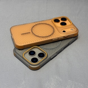 网孔散热透气磁吸适用iphone17promax苹果16手机壳14高级感四角防摔13超薄简约12防指纹16pro男女全包保护套