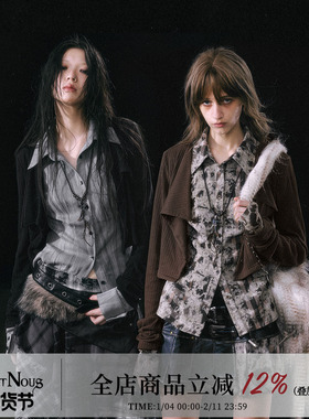 CestNous烟雨出逃“假乖”撞色拼接假两件长袖衬衣女百搭短上衣