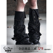 CestNous 异形铆钉皮绑带擦色排扣皮腿套女秋冬翻折搭配皮筒靴套