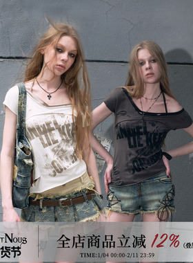 Cest Nous2024SS逃往俱乐部 原创设计师“歪着穿”毛边涂鸦T恤