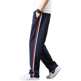 加绒校服裤子红白杠两道杠男女运动裤初高中小学生蓝色校裤直筒裤
