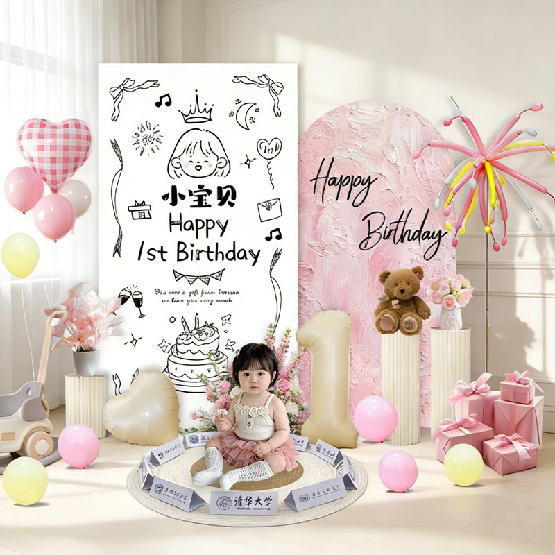 韩系ins风周岁生日布置场景装饰背景墙男女孩宝宝派对KT板高级感,节庆用品/礼品,装扮布置套餐,淘宝优惠券,粉丝福利购,淘宝优惠卷