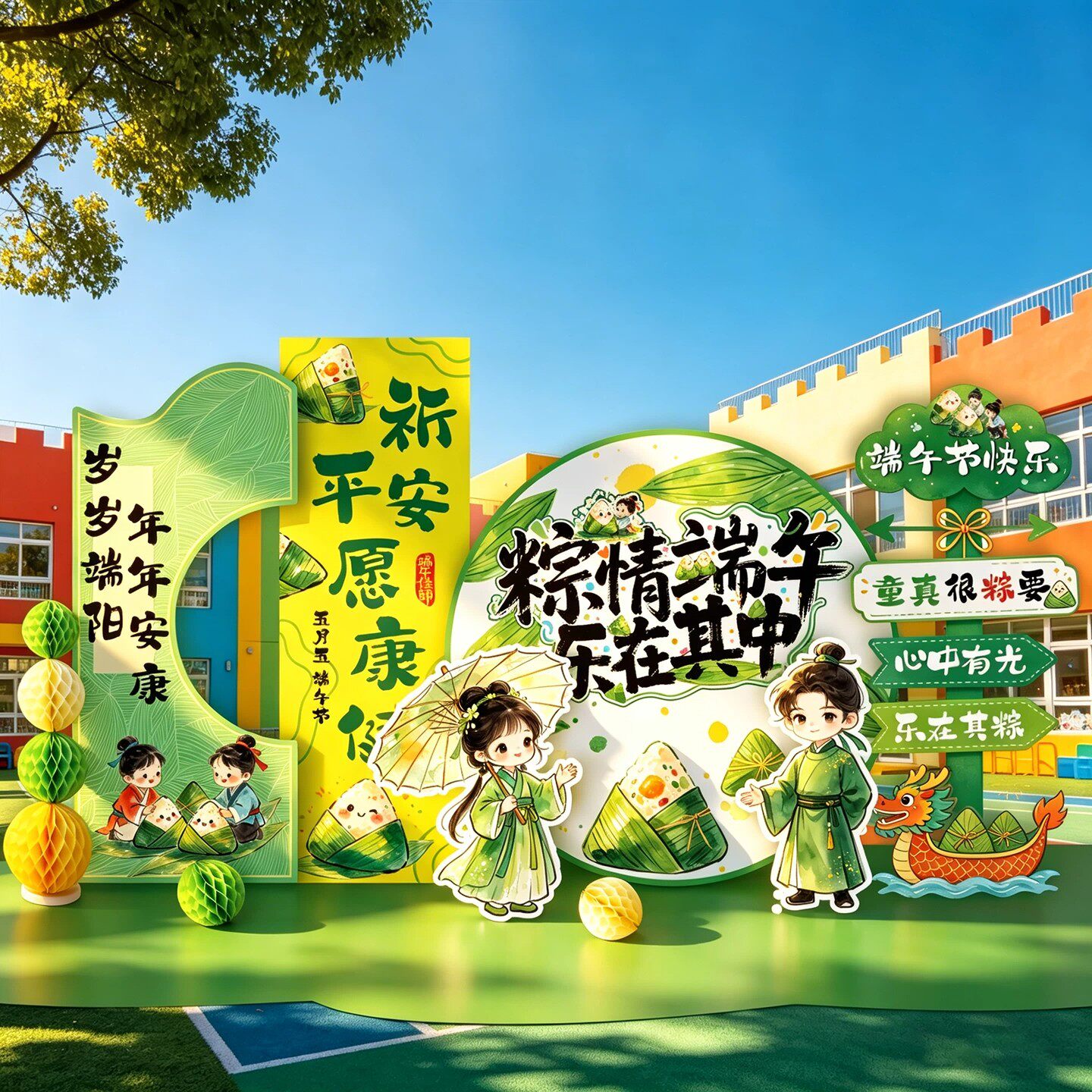 端午节节日装扮主题背景活动粽子装饰户外场景布置氛围布置用品