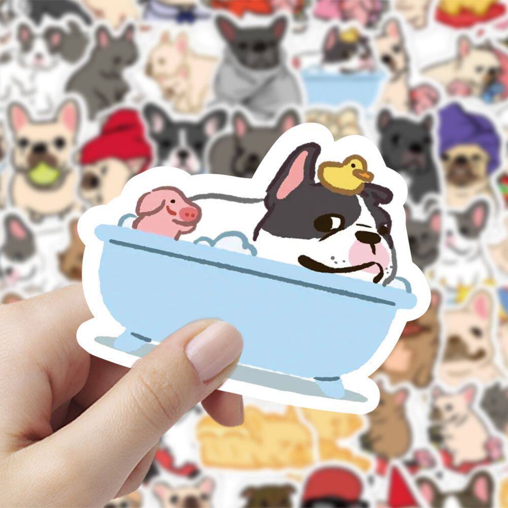 400张法斗贴画法国斗牛犬卡通萌宠狗狗动物防水装饰手机手帐贴纸