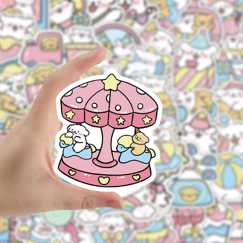 102张游乐园线条小狗可爱贴纸