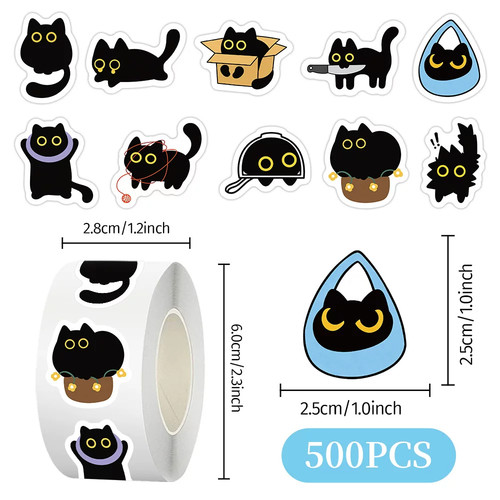 2000贴可爱小黑猫贴纸卡通Q版小动物图案装饰手账行李箱防水贴画