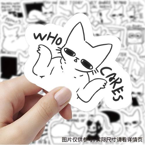 50张CATMEME贴纸简笔画黑白猫咪表情女孩儿童装饰行李箱防水贴画