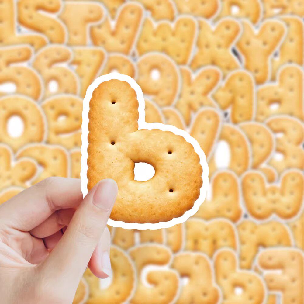 170张饼干字母贴纸儿童趣味益智英文字母创意图案装饰防水小贴画