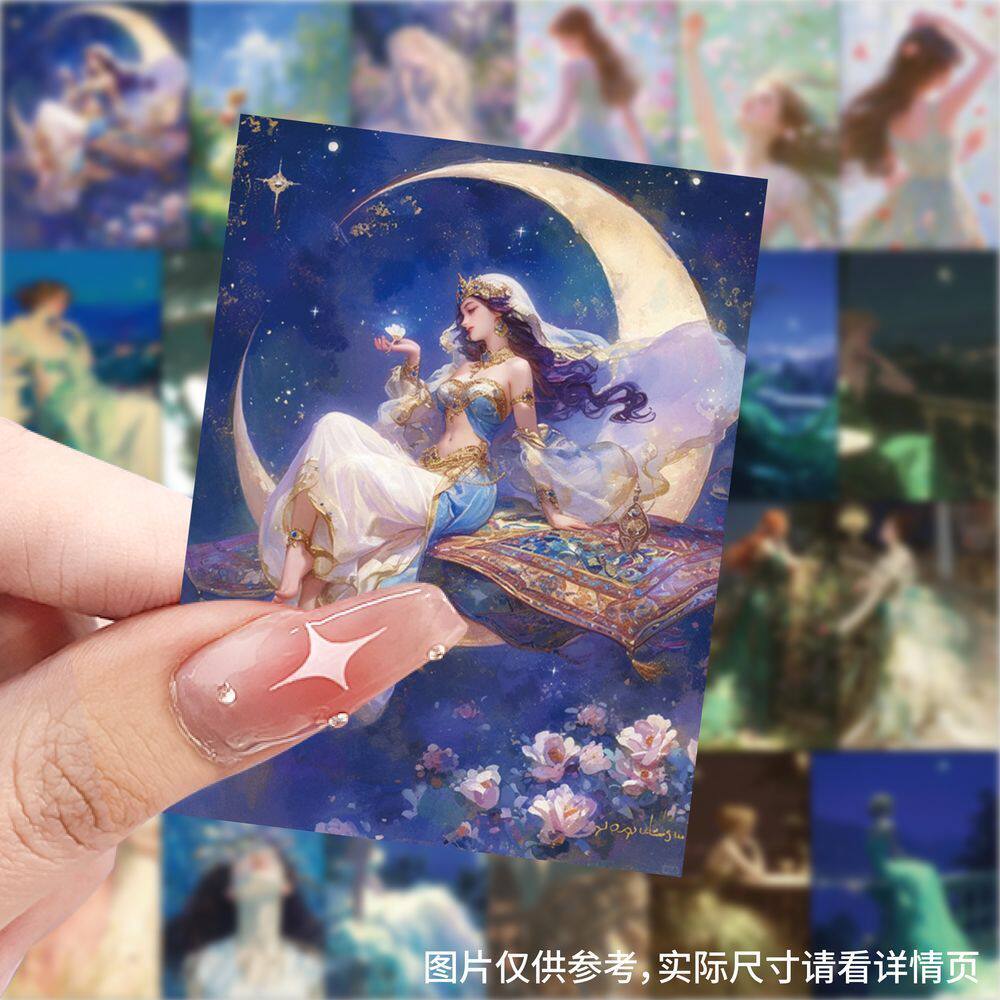 爆款油画少女壁纸贴纸卡通ins装饰手机水杯行李箱笔记本防水贴画