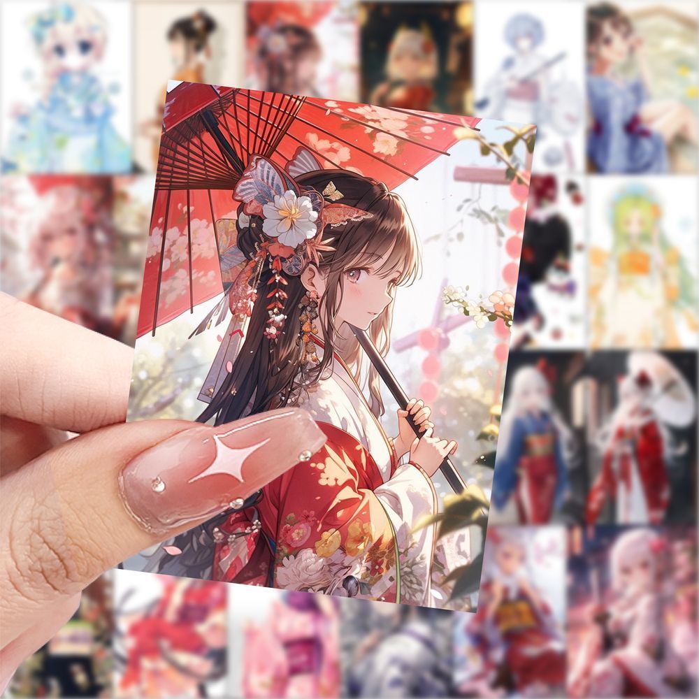 二次元和服美少女贴纸ins高颜值卡通笔记本贴画手机手账装饰贴纸