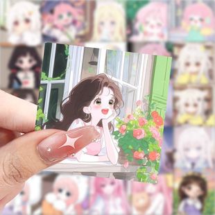 高颜值装 卡通女头像创意防水贴纸动漫二次元 饰手机手账防水贴画