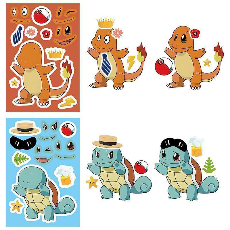 新款宠物小精灵拼图贴纸卡通神兽小精灵换脸拼贴贴画diy自粘装饰