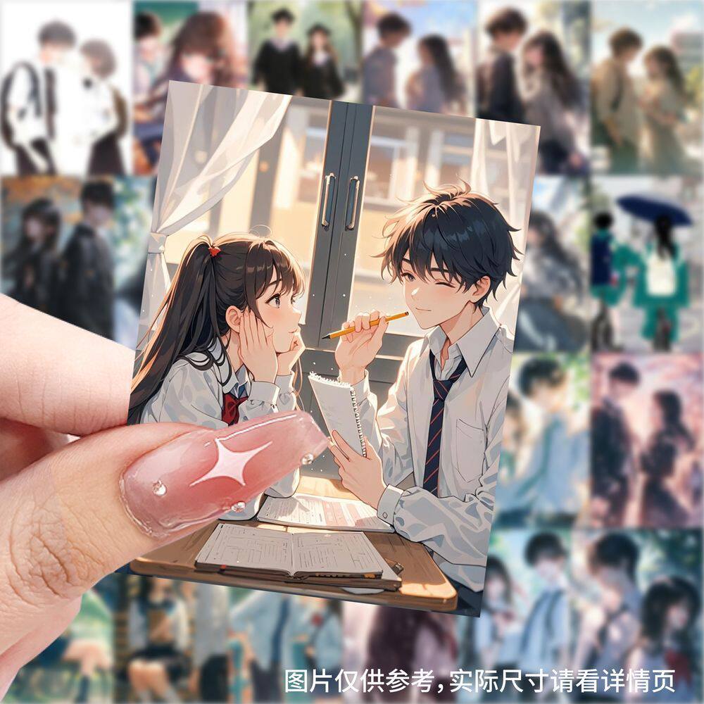 189张校园情侣插画贴纸治愈人物漫画DIY装饰贴画手账手机桌面贴纸