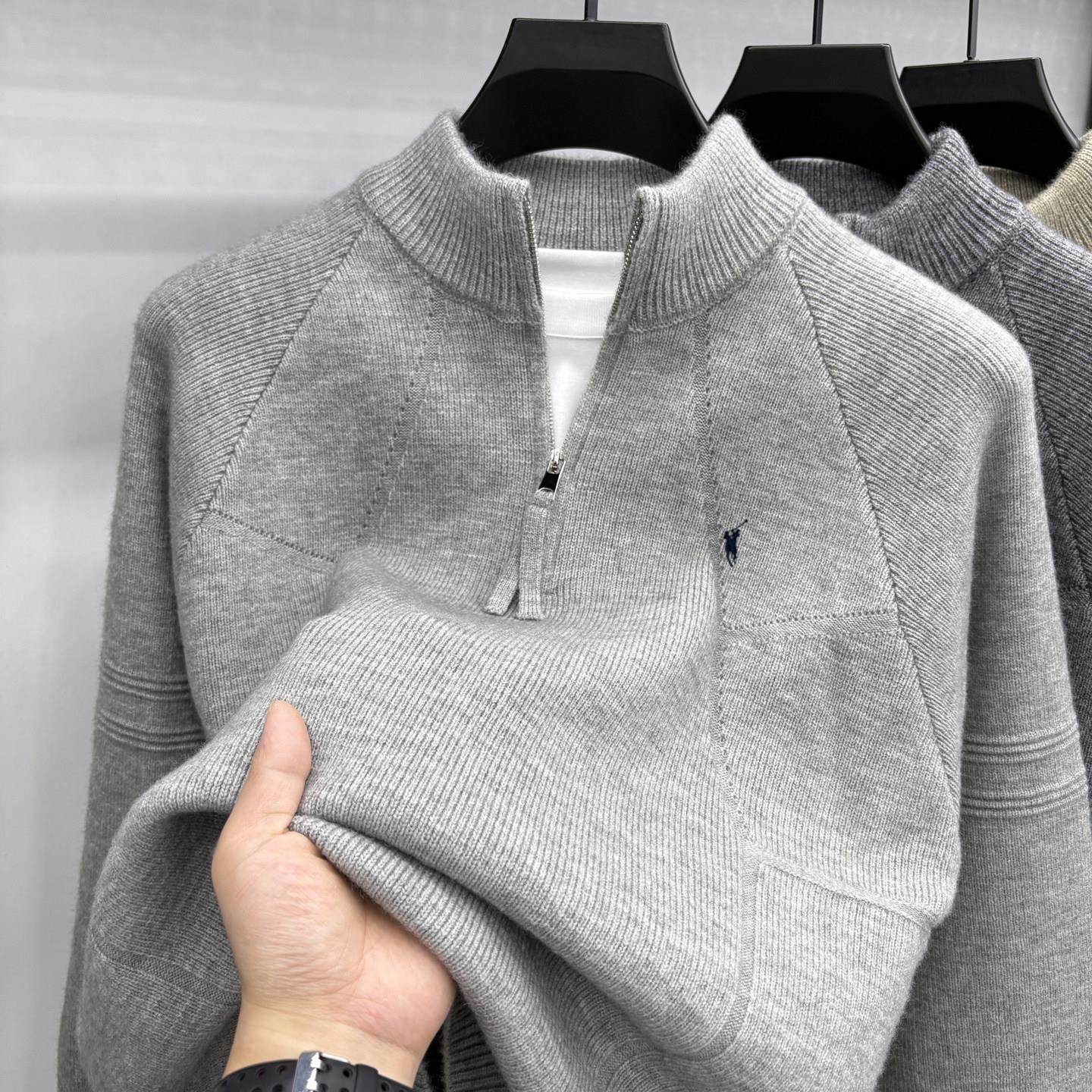 【奥莱折扣】保罗男士羊毛衫冬季新款加厚半拉链针织衫立领毛衣男