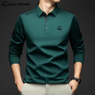 Taylormade泰勒梅高尔夫男士长袖POLO衫运动高弹桑蚕丝T恤休闲衣