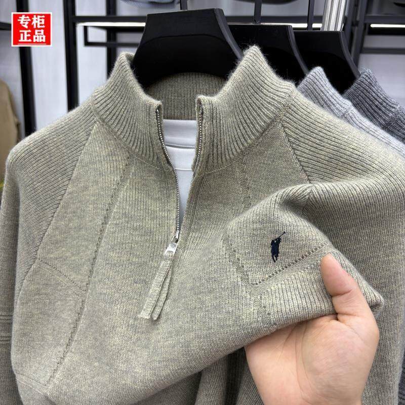 【奥莱折扣】保罗男士羊毛衫冬季新款加厚半拉链针织衫立领毛衣男
