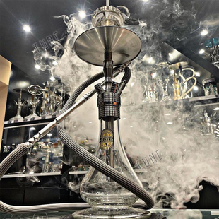 阿拉伯水烟全套 德国Dschinne 网红不锈钢水烟壶带灯酒吧单双四管