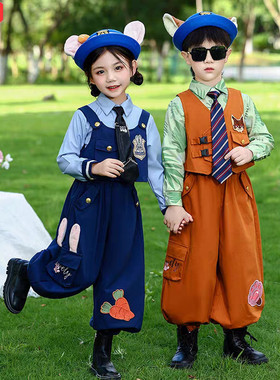 尼克狐狸儿童朱迪COS演出服三件套女童春秋兔子警官万圣节表演服