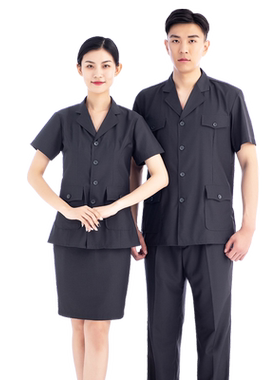 新式奶奶灰色短袖夏装夏裤夏裙男女工作服工装