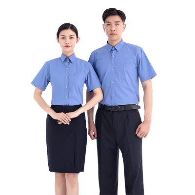 新款衬衣蓝色短袖衬衫工作服