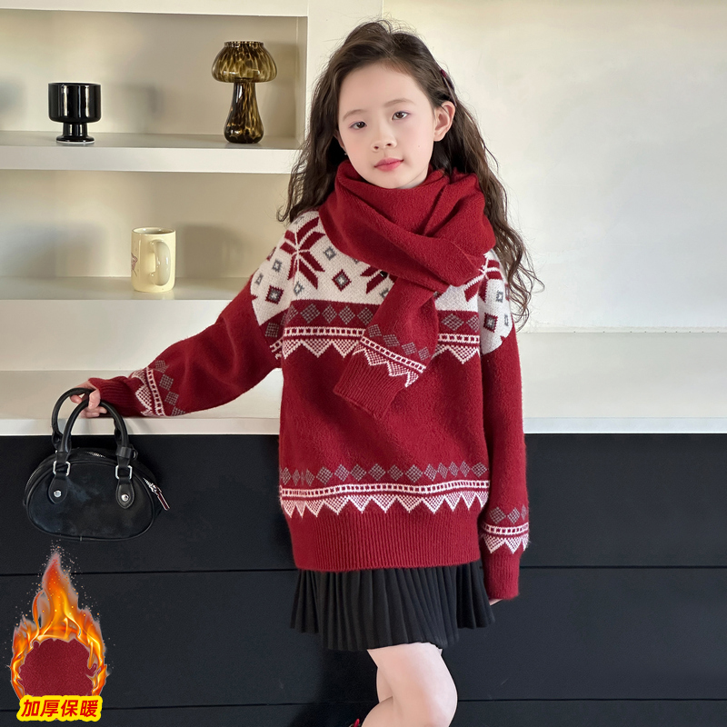 女童费尔岛加厚针织衫秋冬款