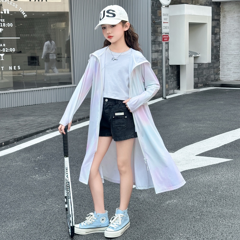女童防曬衣夏季2025新款洋氣兒童夏裝長款全身防曬服大童輕薄披風(fēng)