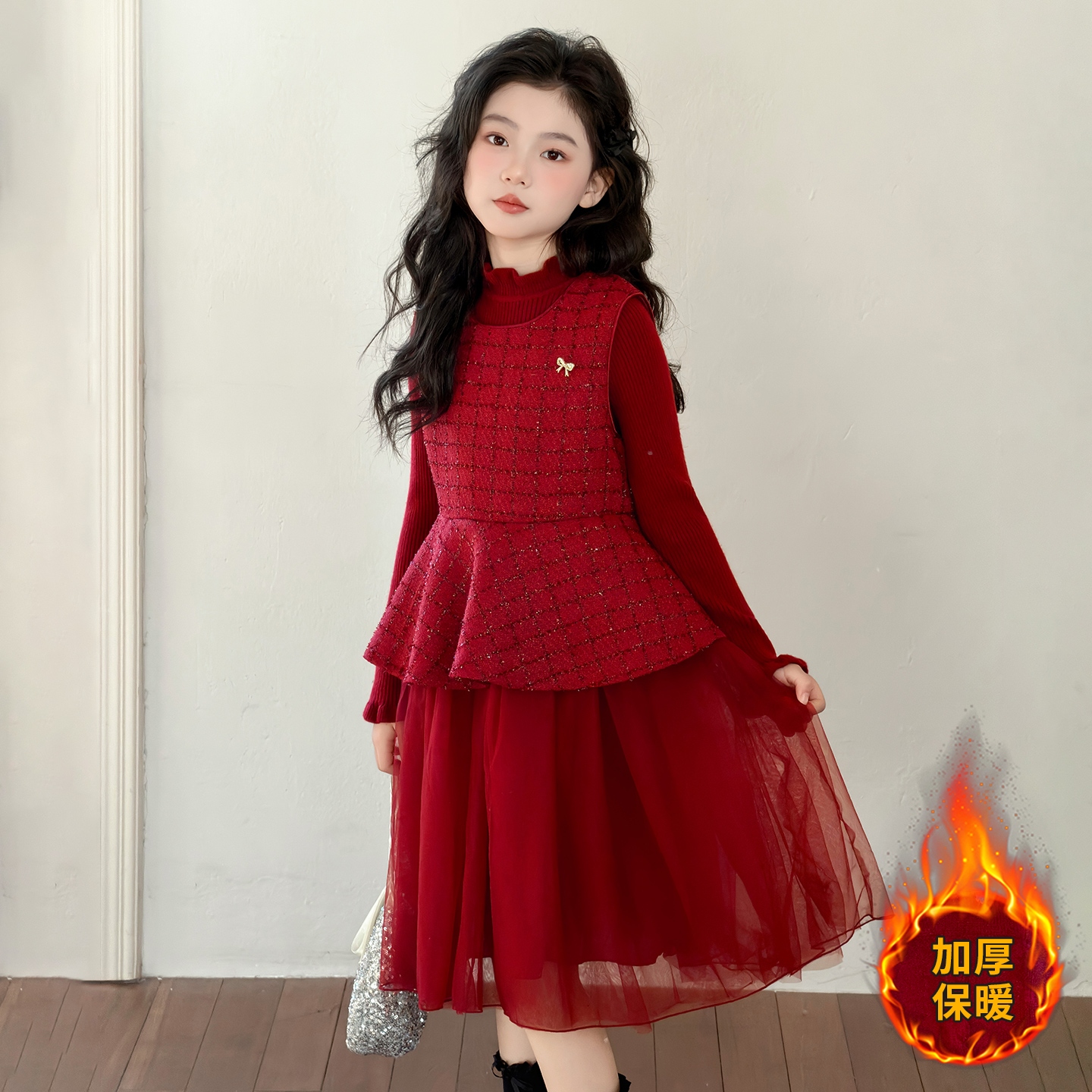 女童冬季年服连衣裙套装2025新款