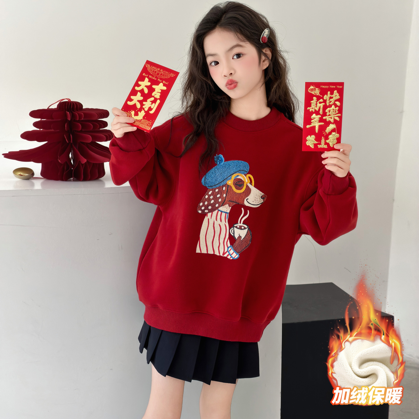 女大童加绒卫衣2025秋冬新款