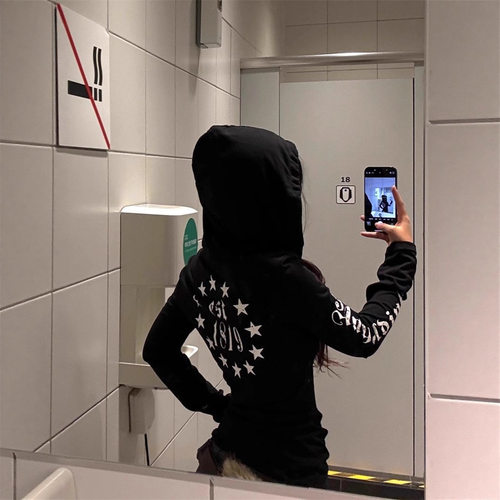 y2k辣妹防晒罩衫女夏季美式长袖连帽长袖t恤亚文化修身显瘦上衣潮
