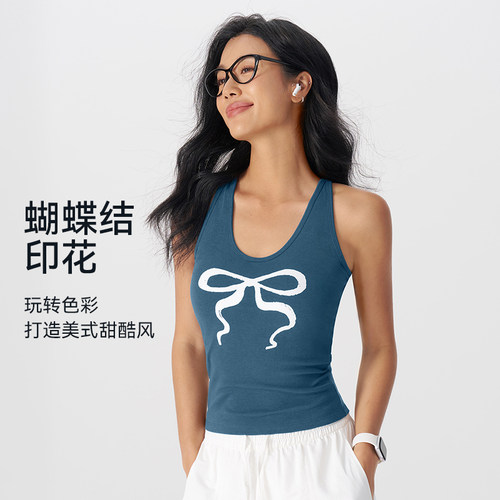 一体式运动背心女士固定杯可爱印花美背瑜伽服上衣健身内搭