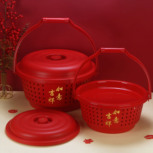 经典国潮购物篮子圆形喜事结婚家用过年乔迁收纳水果蔬菜拿取方便