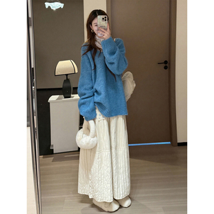 韩式慵懒chic一整套蓝色毛衣套装裙2025小个子巨好看的两件套冬装