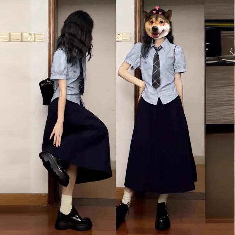 学院风连衣裙女夏季2025新款小个子巨好看穿搭一整套装高级感长裙