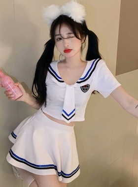 纯欲学院风辣妹学生装JK制服套装裙性感夜总会网红技师修身两件套