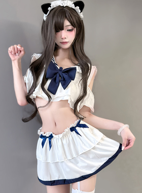 日系学院风水手服套装女可爱蝴蝶结荷叶边睡裙少女性感可爱学生装