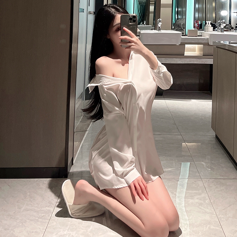 性感男友风白衬衫家居服