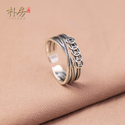 朴房S925纯银钱币戒指