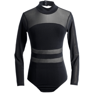 Daydance体操服芭蕾舞练功服空中瑜伽黑色形体服连体服舞蹈服长袖