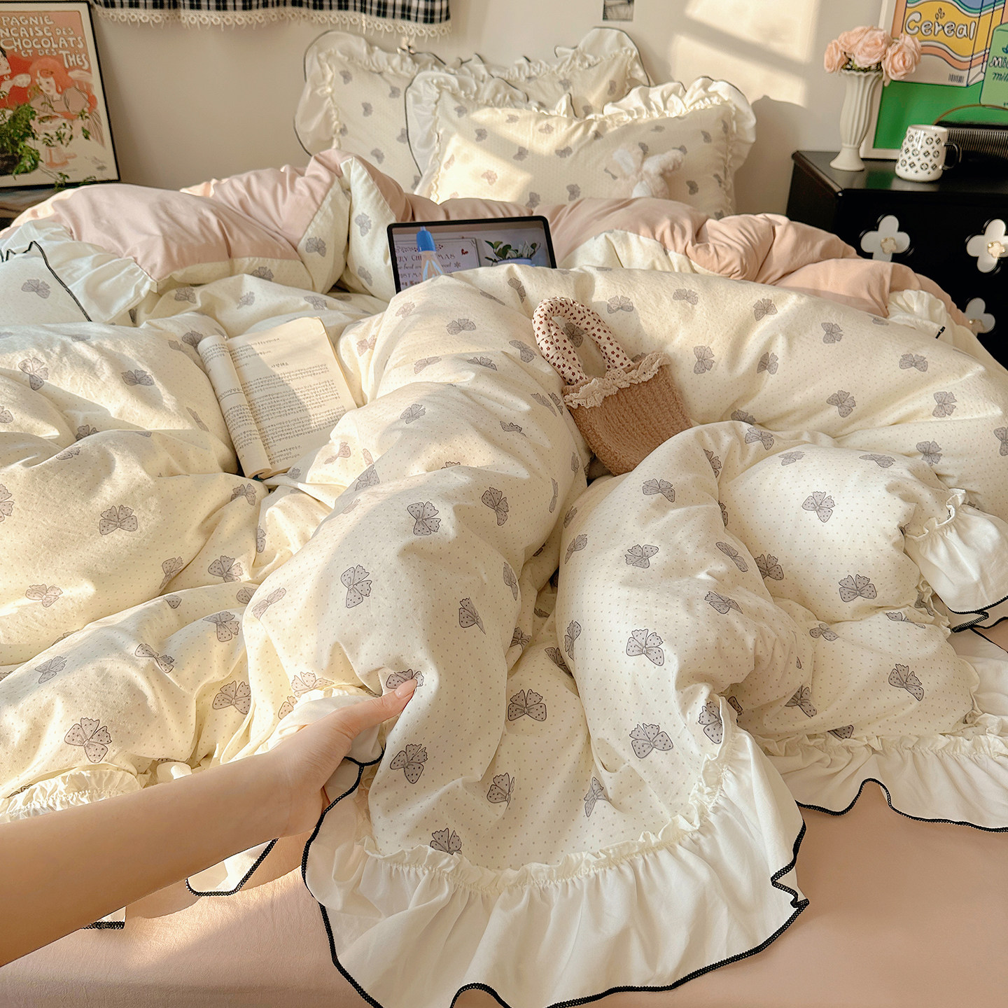 A类套件2026新款公主风法式花边四件套古法水洗仿棉床上用品被套,床上用品,床品套件/四件套/多件套,淘宝优惠券,粉丝福利购,淘宝优惠卷