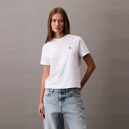 Calvin Klein/CK夏新款女士Logo字母休闲通勤纯色纯棉圆领短袖T恤