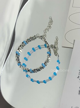 满五送一 原创DIY双层蓝色方块ins感小众简约个性串珠手链