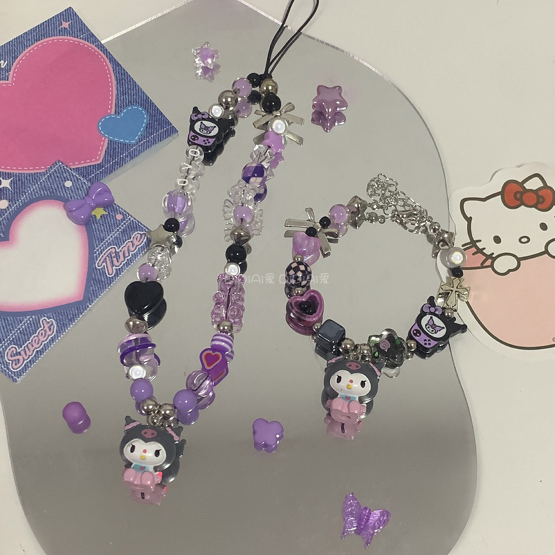 满五送一 原创紫色奶嘴库洛米夏日闺蜜礼物串珠手链ccd挂件手机链