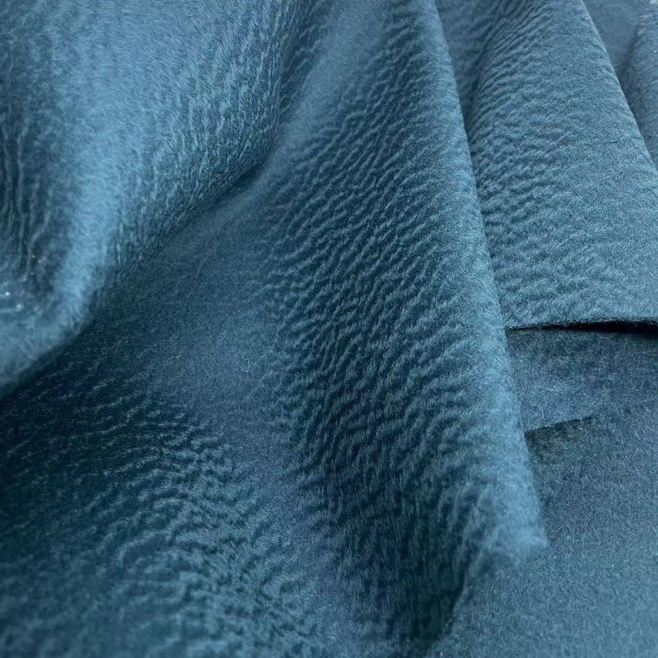 纯色双面水波纹羊绒大衣面料秋冬孔雀蓝色做斗篷羊毛呢羊绒零布头